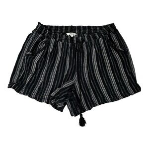 Riggs Black White Striped Shorts XXL Elastic‎ Waist Tassel Accents Casual